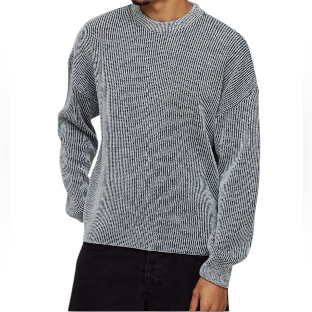 Boohoo Man black & white Boxy CrewNeck Drop Shoulder Ribbed Sweater medium NWT